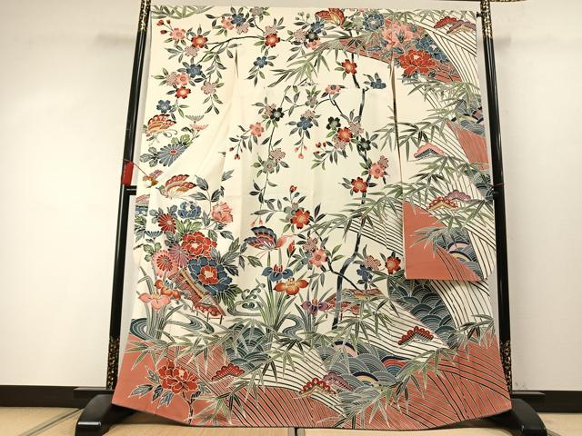 平和屋着物●豪華振袖　紅型　花蝶文　逸品　AABL3417fy