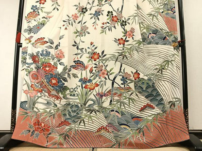 平和屋着物●豪華振袖　紅型　花蝶文　逸品　AABL3417fy