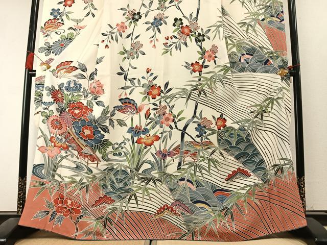 平和屋着物●豪華振袖　紅型　花蝶文　逸品　AABL3417fy