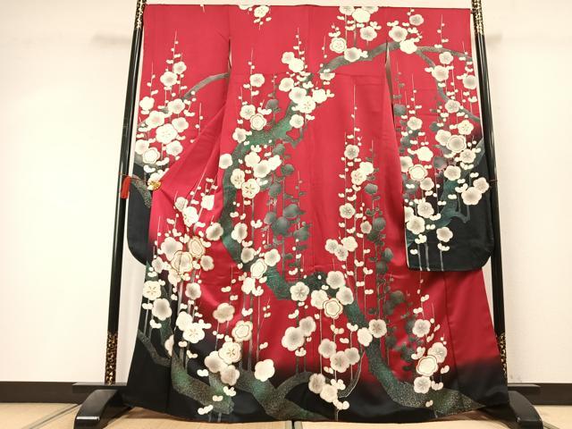 平和屋着物●豪華振袖　駒刺繍　枝梅文　暈し染め　金彩　正絹　逸品　AABL3419fy
