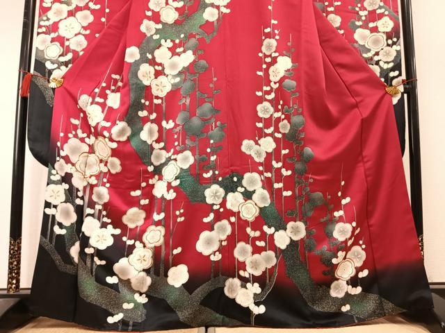 平和屋着物●豪華振袖　駒刺繍　枝梅文　暈し染め　金彩　正絹　逸品　AABL3419fy