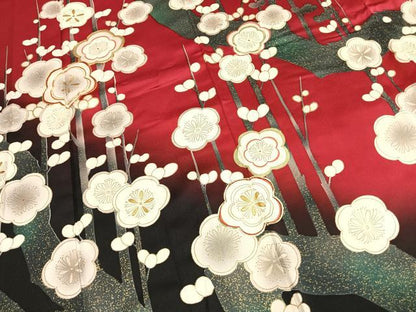 平和屋着物●豪華振袖　駒刺繍　枝梅文　暈し染め　金彩　正絹　逸品　AABL3419fy