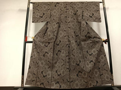 平和屋着物●本場大島紬　9マルキ　花尽くし　正絹　逸品　AABL3420fy