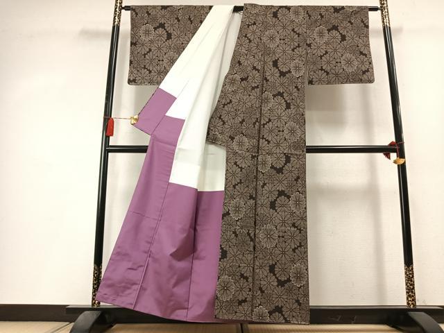 平和屋着物●本場大島紬　9マルキ　花尽くし　正絹　逸品　AABL3420fy