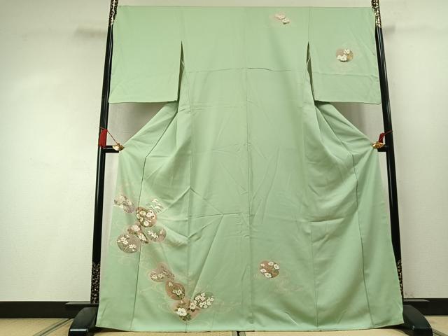 平和屋着物●訪問着　駒刺繍　草花文　金彩　正絹　逸品　AABL3423fy