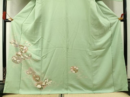 平和屋着物●訪問着　駒刺繍　草花文　金彩　正絹　逸品　AABL3423fy