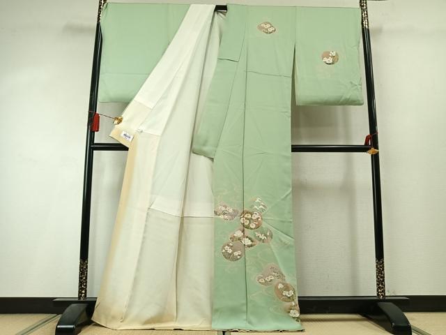 平和屋着物●訪問着　駒刺繍　草花文　金彩　正絹　逸品　AABL3423fy