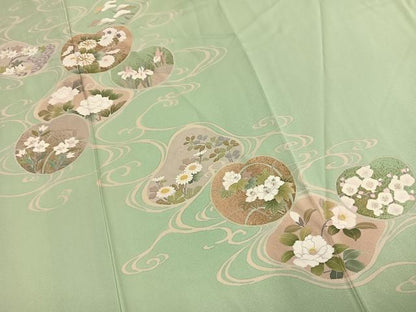 平和屋着物●訪問着　駒刺繍　草花文　金彩　正絹　逸品　AABL3423fy