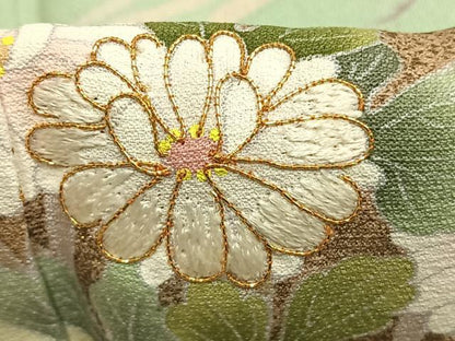 平和屋着物●訪問着　駒刺繍　草花文　金彩　正絹　逸品　AABL3423fy