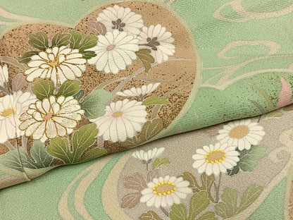 平和屋着物●訪問着　駒刺繍　草花文　金彩　正絹　逸品　AABL3423fy