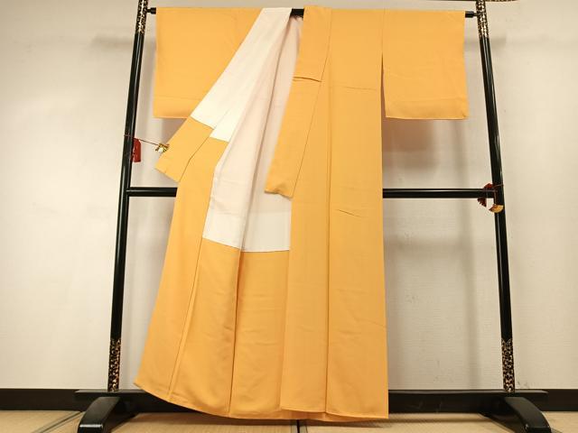 平和屋着物●上質な色無地　柑子色　正絹　逸品　未使用　AABL3429fy
