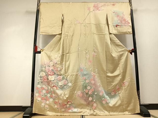 平和屋着物●訪問着　刺繍　鴛鴦花文　暈し染め　金銀彩　正絹　逸品　AABL3430fy