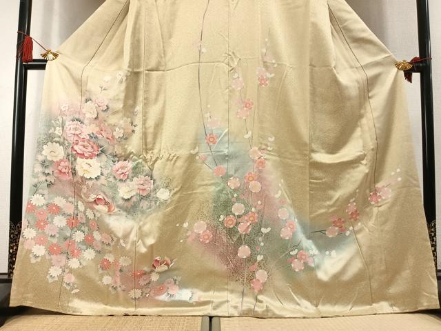 平和屋着物●訪問着　刺繍　鴛鴦花文　暈し染め　金銀彩　正絹　逸品　AABL3430fy