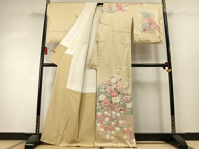 平和屋着物●訪問着　刺繍　鴛鴦花文　暈し染め　金銀彩　正絹　逸品　AABL3430fy