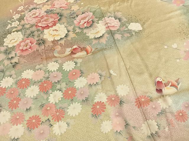 平和屋着物●訪問着　刺繍　鴛鴦花文　暈し染め　金銀彩　正絹　逸品　AABL3430fy