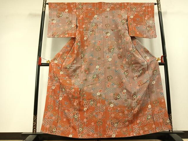平和屋着物●訪問着　草花文　暈し染め　金彩　正絹　逸品　未使用　AABL3432fy