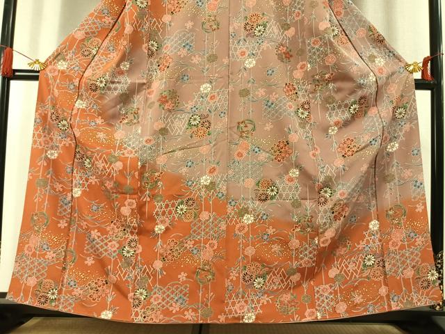 平和屋着物●訪問着　草花文　暈し染め　金彩　正絹　逸品　未使用　AABL3432fy