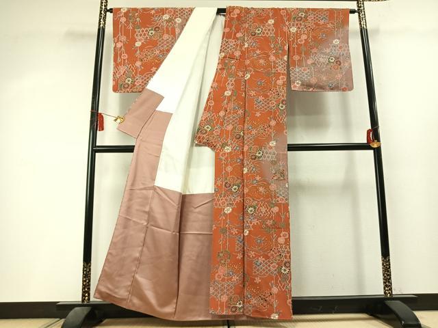 平和屋着物●訪問着　草花文　暈し染め　金彩　正絹　逸品　未使用　AABL3432fy