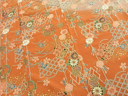 平和屋着物●訪問着　草花文　暈し染め　金彩　正絹　逸品　未使用　AABL3432fy