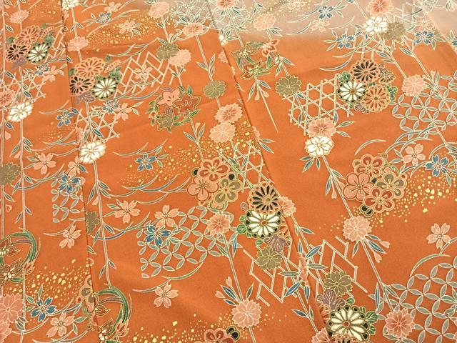 平和屋着物●訪問着　草花文　暈し染め　金彩　正絹　逸品　未使用　AABL3432fy