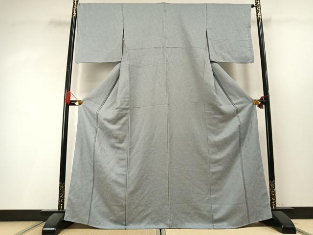 平和屋着物●上質な色無地　南天地紋　灰青色　さが美扱い　正絹　逸品　AABL3437fy