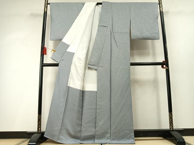 平和屋着物●上質な色無地　南天地紋　灰青色　さが美扱い　正絹　逸品　AABL3437fy