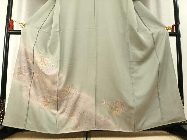 平和屋着物●訪問着　中国三大刺繍　スワトウ刺繍　汕頭刺繍　雪輪重ね花文　暈し染め　金彩　正絹　逸品　AABL3439fy