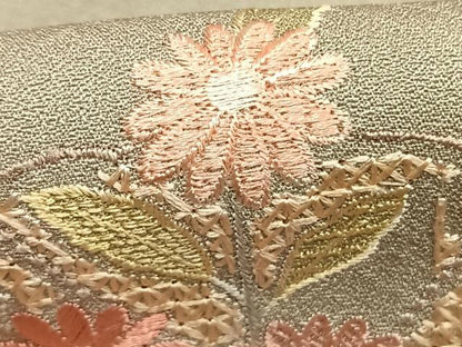 平和屋着物●訪問着　中国三大刺繍　スワトウ刺繍　汕頭刺繍　雪輪重ね花文　暈し染め　金彩　正絹　逸品　AABL3439fy