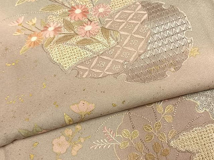 平和屋着物●訪問着　中国三大刺繍　スワトウ刺繍　汕頭刺繍　雪輪重ね花文　暈し染め　金彩　正絹　逸品　AABL3439fy