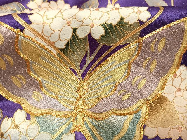 平和屋着物●豪華振袖　駒刺繍　花蝶文　暈し染め　金銀彩　銀通し地　正絹　逸品　AABL3445fy