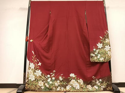 平和屋着物●豪華振袖　草花文　暈し染め　金彩　正絹　逸品　AABL3450fy