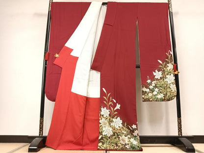 平和屋着物●豪華振袖　草花文　暈し染め　金彩　正絹　逸品　AABL3450fy