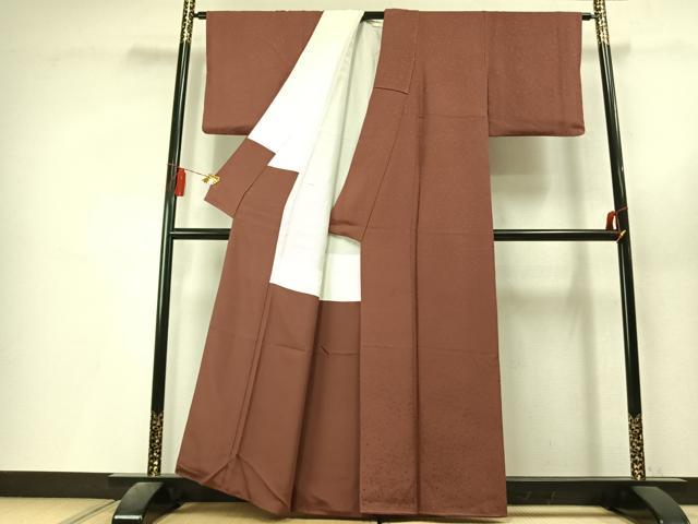 平和屋着物●上質な色無地　散らし地紋　赭色　正絹　逸品　未使用　AABL3452fy
