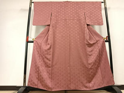 平和屋着物●上質な色無地　七宝花地紋　退紅色　正絹　逸品　未使用　AABL3455fy