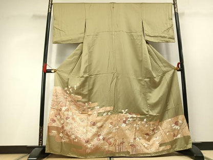 平和屋着物●豪華色留袖　駒刺繍　花鳥文　金彩　正絹　逸品　AABL3456fy