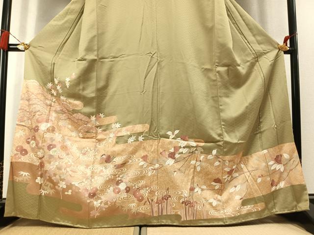 平和屋着物●豪華色留袖　駒刺繍　花鳥文　金彩　正絹　逸品　AABL3456fy