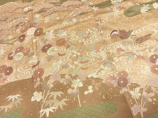 平和屋着物●豪華色留袖　駒刺繍　花鳥文　金彩　正絹　逸品　AABL3456fy