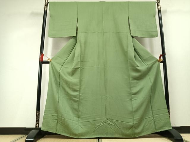 平和屋着物●上質な色無地　縞地紋　若葉色　正絹　逸品　未使用　AABL3459fy