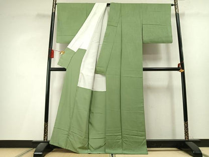 平和屋着物●上質な色無地　縞地紋　若葉色　正絹　逸品　未使用　AABL3459fy