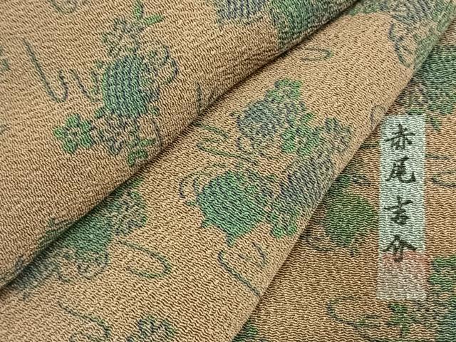 平和屋着物●赤尾吉介　小紋　糸巻花文　鬼しぼ縮緬　正絹　逸品　未使用　AABL3464fy