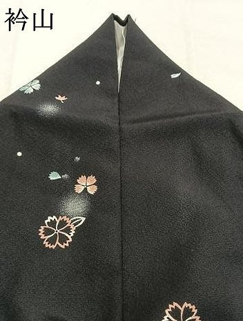 平和屋着物●上質な小紋　花蝶文　暈し染め　黒地　正絹　逸品　AABL3466fy