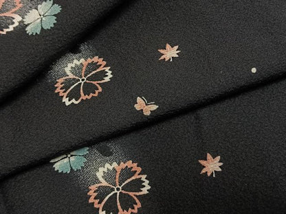 平和屋着物●上質な小紋　花蝶文　暈し染め　黒地　正絹　逸品　AABL3466fy