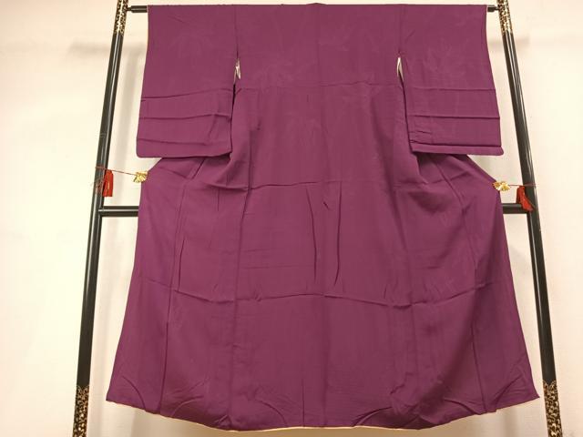 平和屋着物▼アンティーク　大正ロマン　色無地　笹竹地紋　蒲葡色　正絹　逸品　AABL3468fy