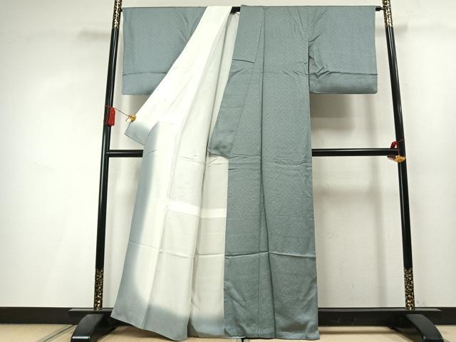 平和屋着物●上質な色無地　霞地紋　秘色色　正絹　逸品　AABL3469fy