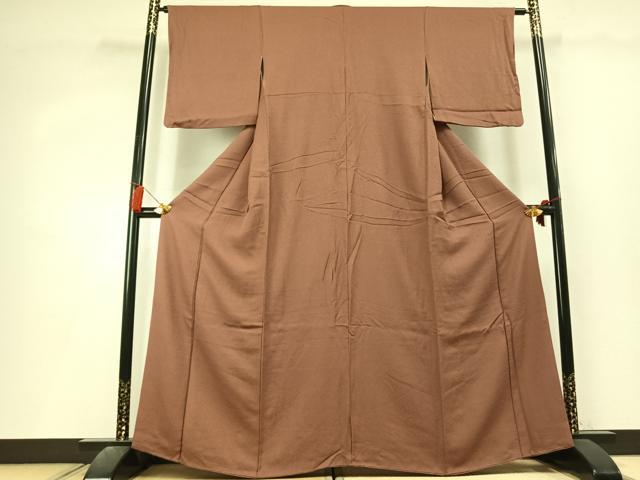 平和屋着物●上質な色無地　紋意匠　赭色　正絹　逸品　AABL3470fy