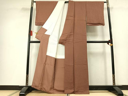 平和屋着物●上質な色無地　紋意匠　赭色　正絹　逸品　AABL3470fy