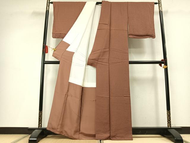 平和屋着物●上質な色無地　紋意匠　赭色　正絹　逸品　AABL3470fy