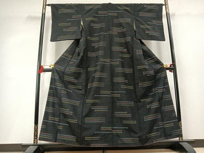 平和屋着物●上質な紬　抽象文様　黒地　正絹　逸品　AABL3472fy