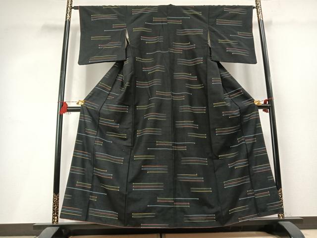 平和屋着物●上質な紬　抽象文様　黒地　正絹　逸品　AABL3472fy