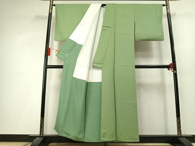 平和屋着物●上質な色無地　花唐草地紋　柳色　正絹　逸品　AABL3478fy